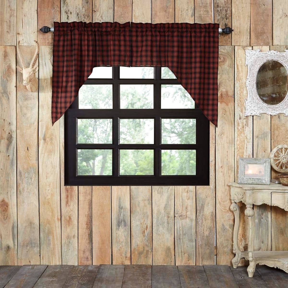 Featured Photo of Cumberland Tier Pair Rod Pocket Cotton Buffalo Check Kitchen Curtains