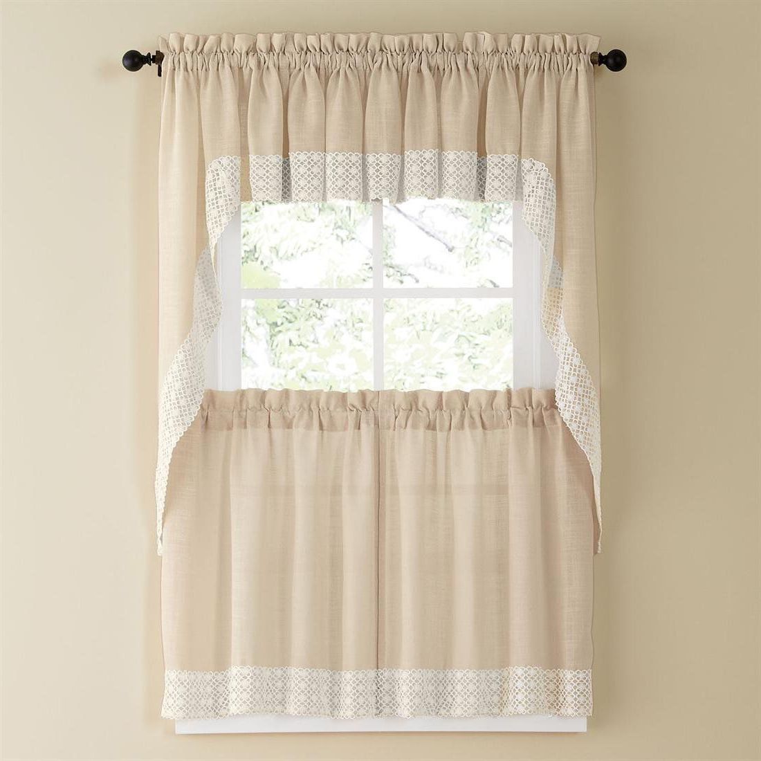 Featured Photo of French Vanilla Country Style Curtain Parts With White Daisy Lace Accent