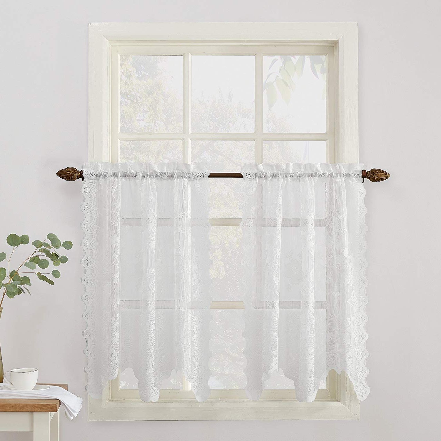 Featured Photo of Sheer Lace Elongated Kitchen Curtain Tier Pairs