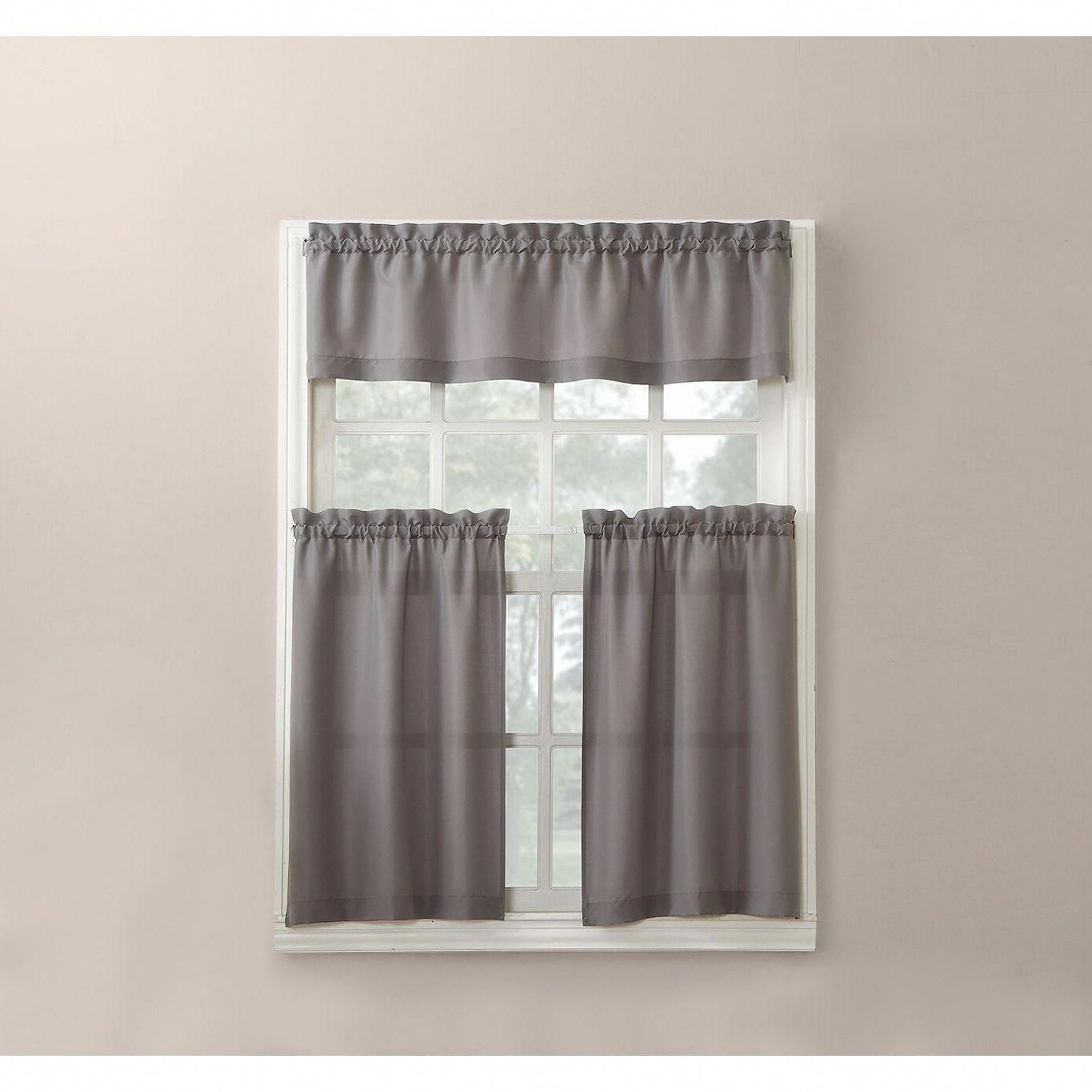 Featured Photo of Microfiber 3 Piece Kitchen Curtain Valance And Tiers Sets