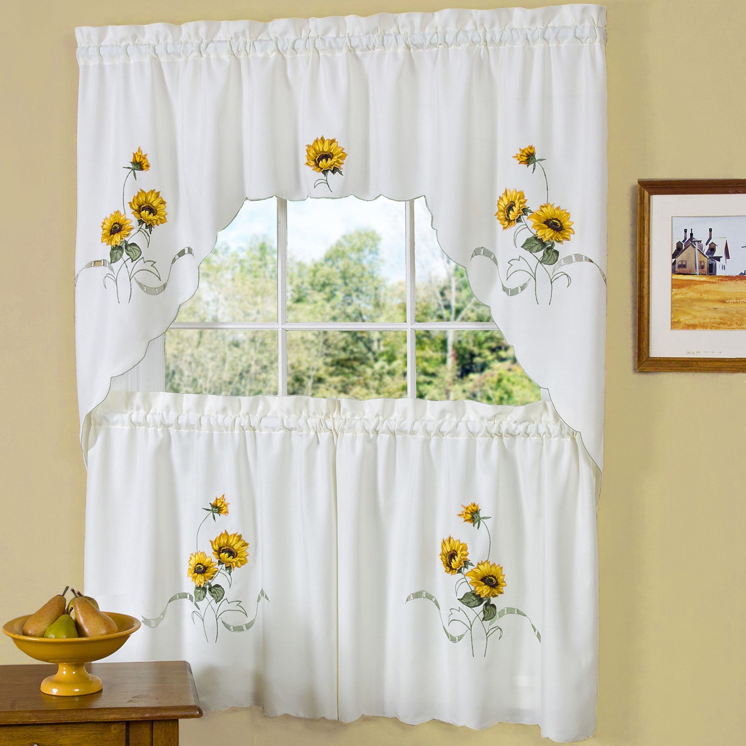 Featured Photo of Traditional Tailored Window Curtains With Embroidered Yellow Sunflowers