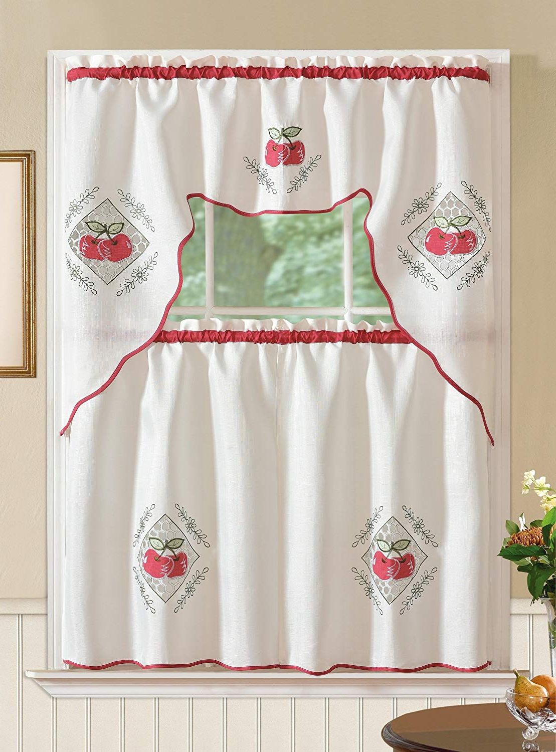 Featured Photo of Imperial Flower Jacquard Tier And Valance Kitchen Curtain Sets
