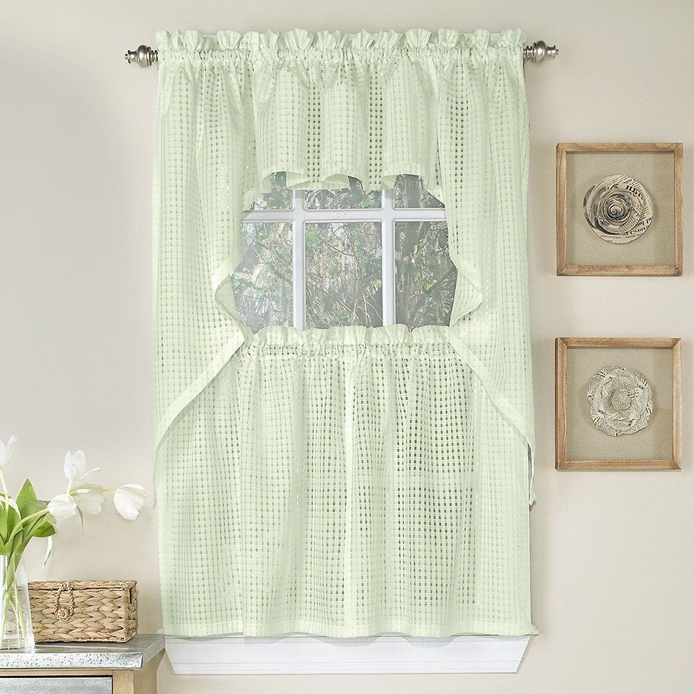 Featured Photo of White Tone On Tone Raised Microcheck Semisheer Window Curtain Pieces