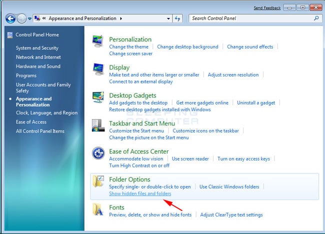 Figure 2. Windows 7 Appearance and Personalization screen