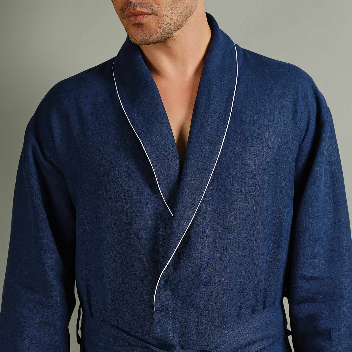 men linen robe shawl collar