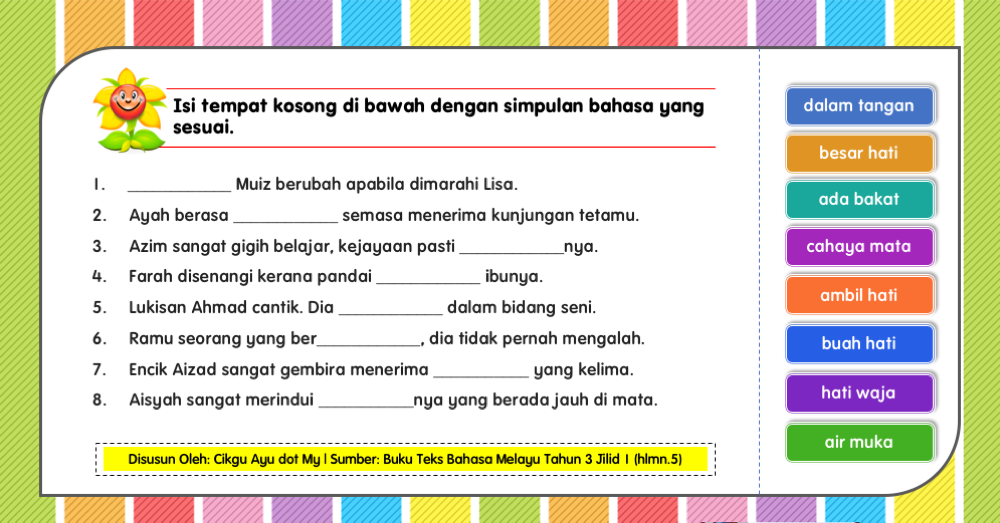 Latihan Bahasa Melayu Tahun 3 : Simpulan Bahasa  Cikgu 