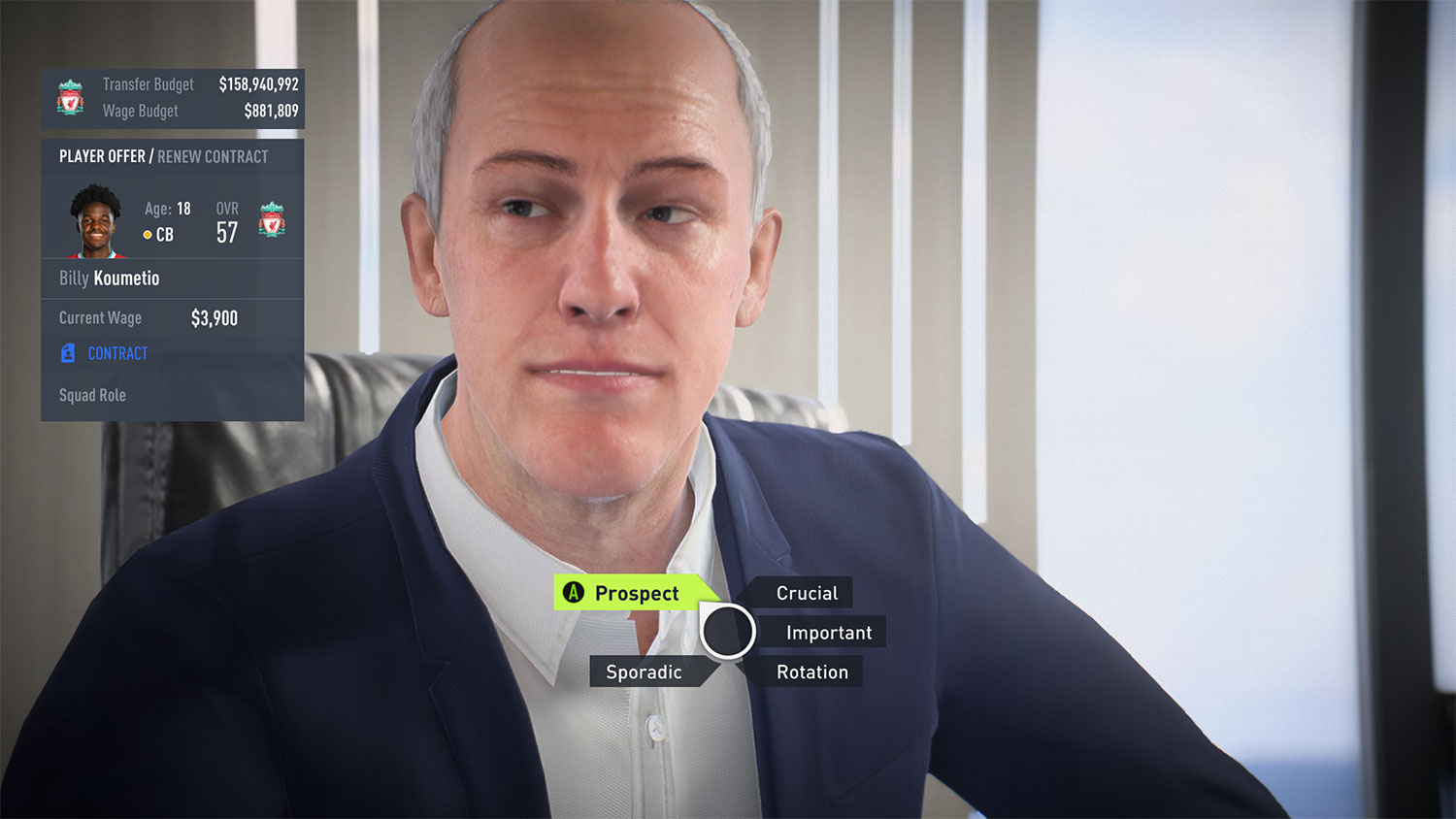 A manager conducting a transfer negotiation in FIFA 22.