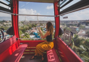 Riding and enjoying the views aboard the El Teleferico public transportation system in Santo Domingo.