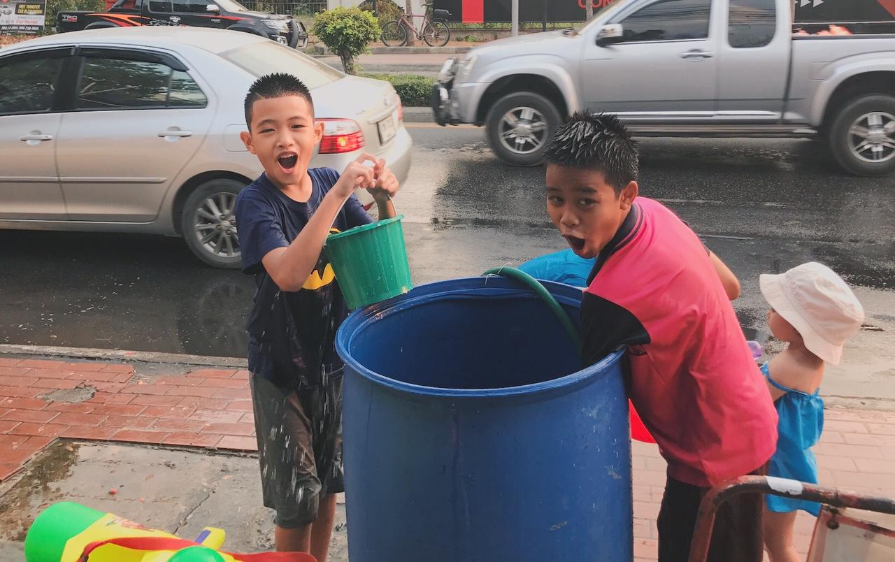 Children Playing Songkran Fun