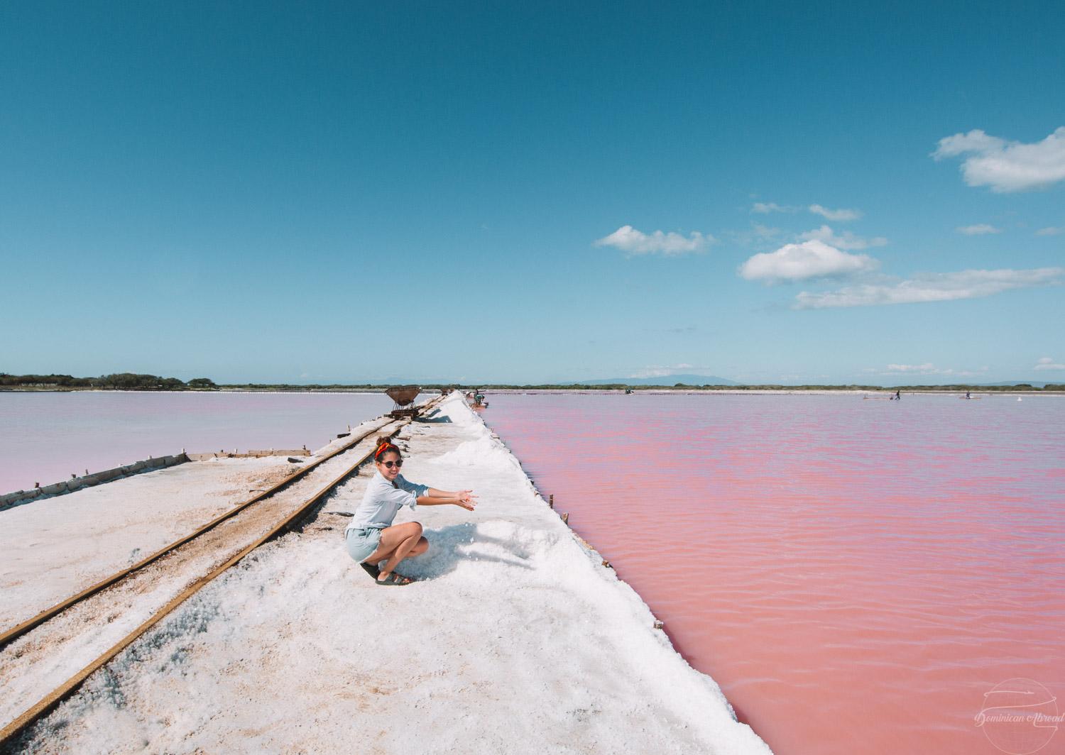 The vibrant pink lakes near the salt mines Bani in the Dominican Republic.