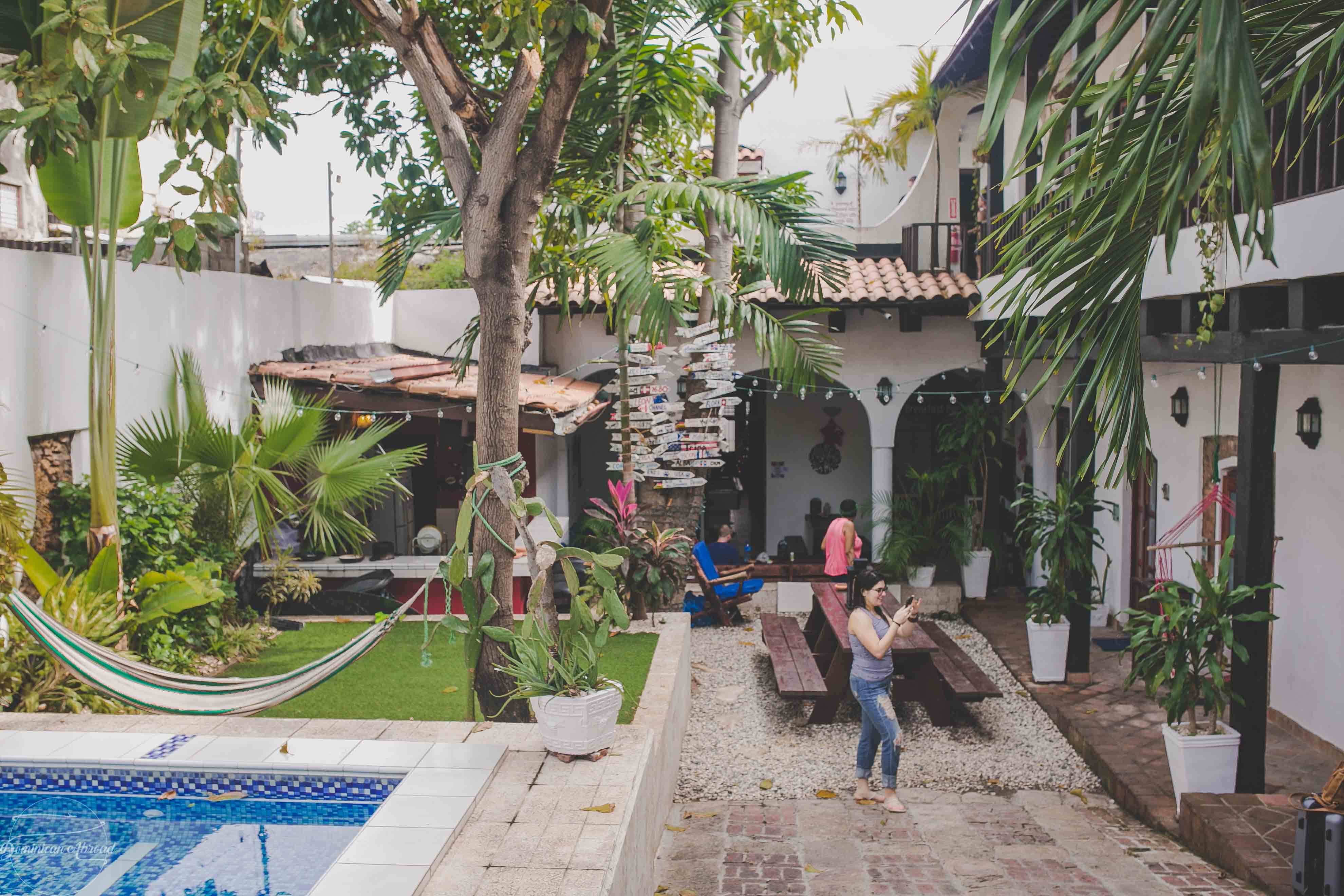 The courtyard of a hostel in Santo Domingo.