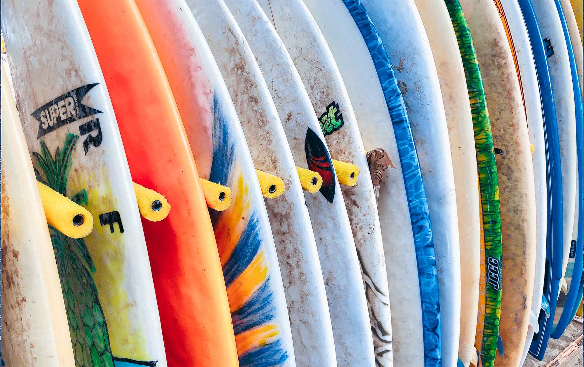 Colorful boards used to go kite surfing in Cabarete, Dominican Republic.