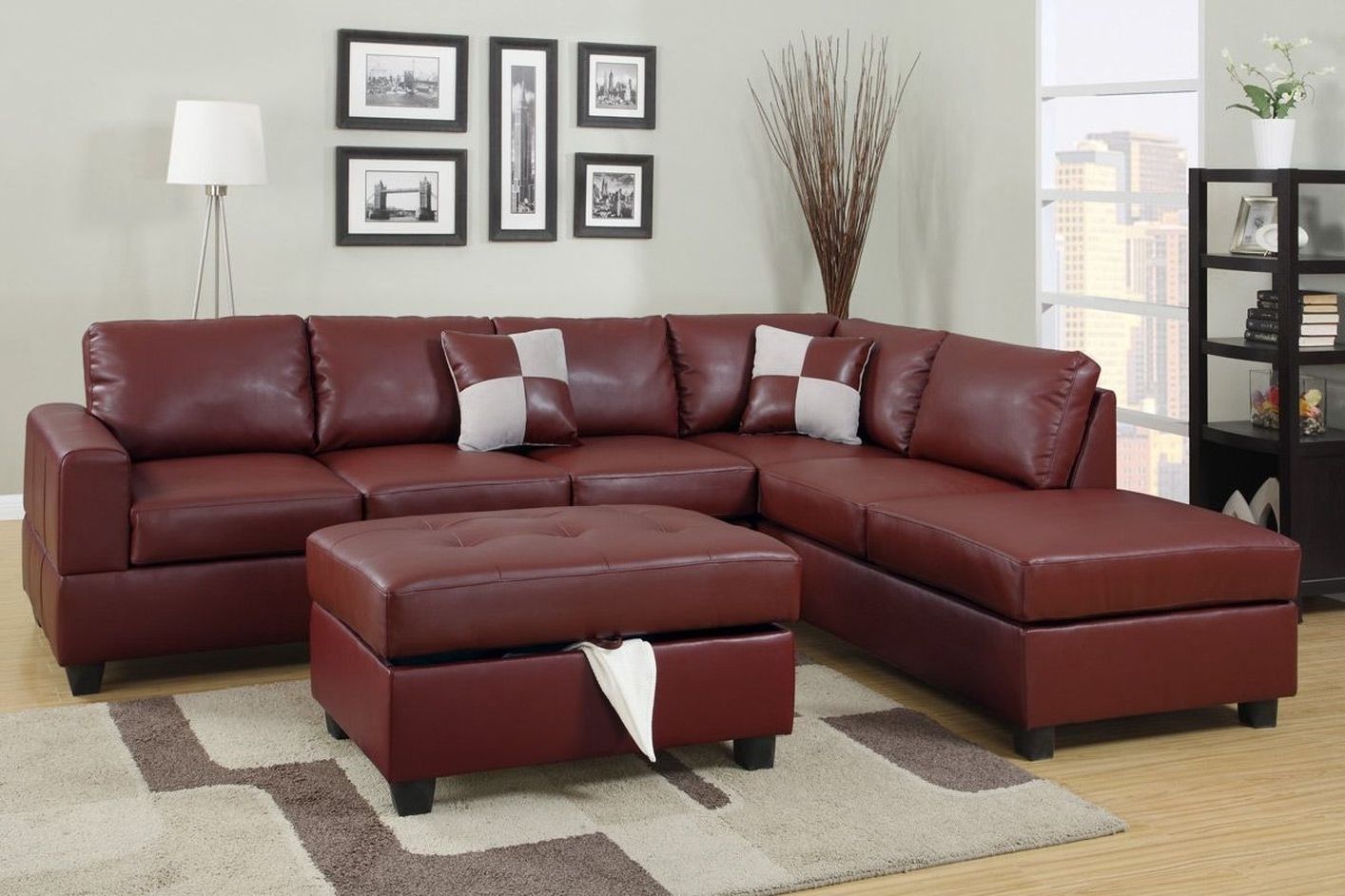 Featured Photo of Red Leather Sectional Sofas With Ottoman