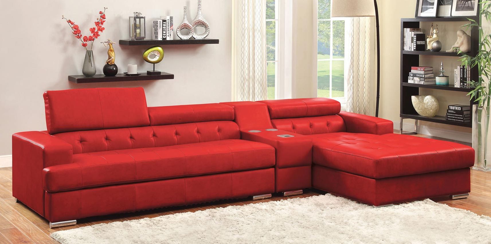 3 Pcs Red Leather Sofa Set With Console Pertaining To Popular Red Sofas (Gallery 4 of 20)