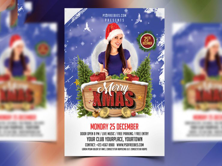 Merry Christmas Party Flyer Free PSD
