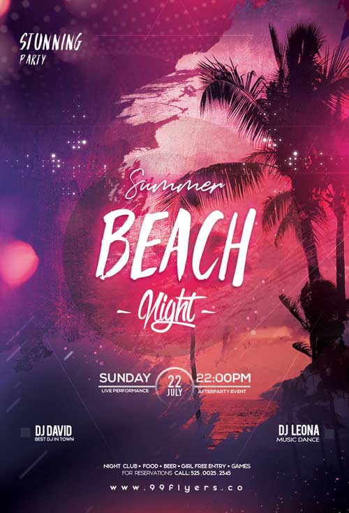 Beach Night Party Free Flyer Template
