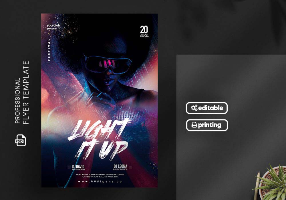 Light it Up Party Flyer – Free PSD Template