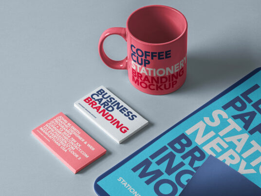 Stationery Branding Set with Cup Mockup

