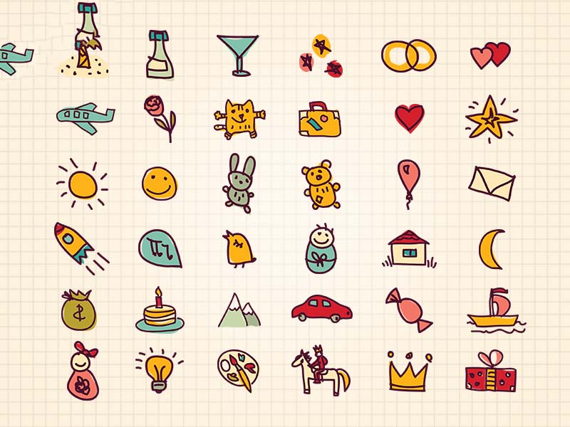 Greetings Doodles Hand Drawn Iconset PSD

