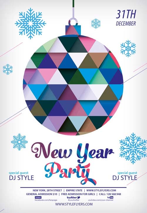 New Year Free Party PSD Flyer Template

