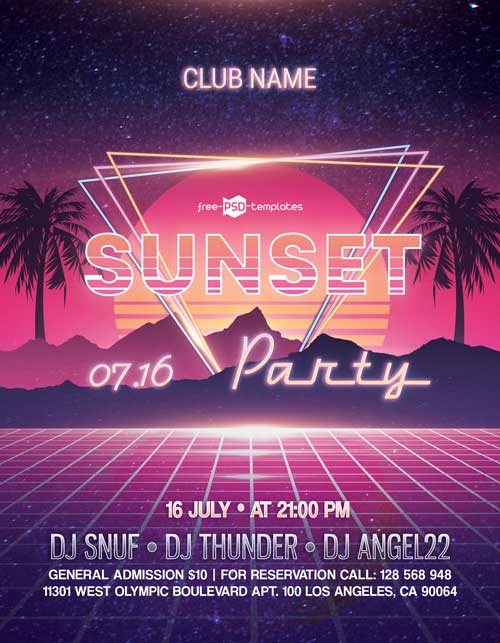 Sunset Party Free PSD Flyer Template
