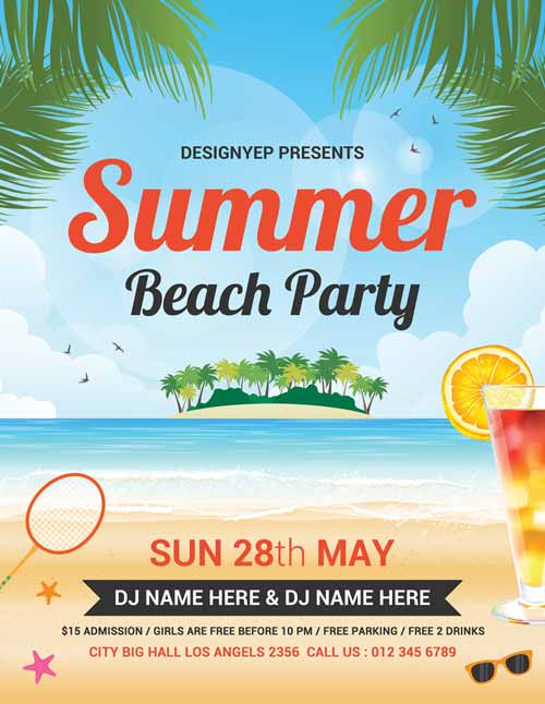 Summer Beach Party Free Flyer PSD Template

