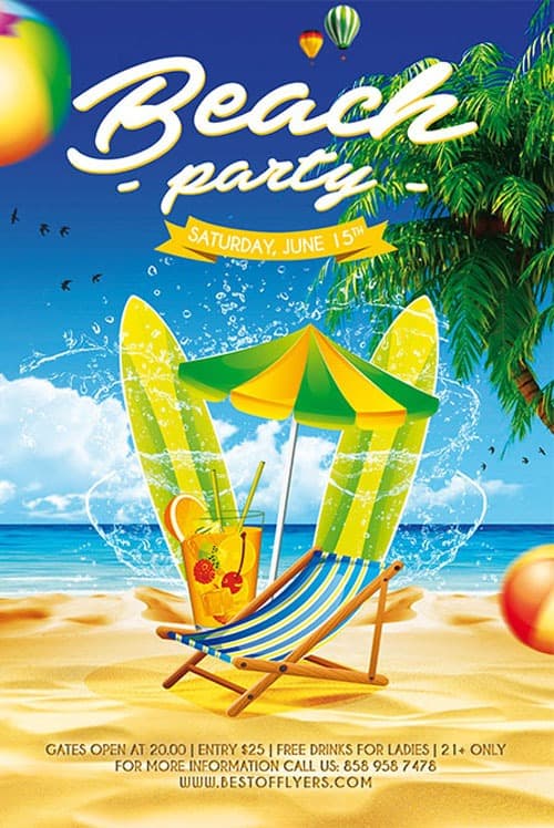 Free Beach Party Poster Template
