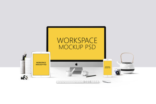 Workspace with Devices Mockup
