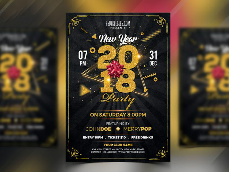 New Year 2018 Party Flyer PSD Template
