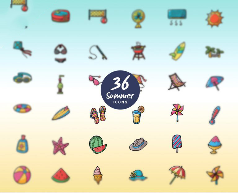 Summer Vacations and Holidays Icon set Free PSD
