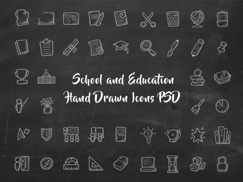 School and Education Hand Drawn Icons PSD

