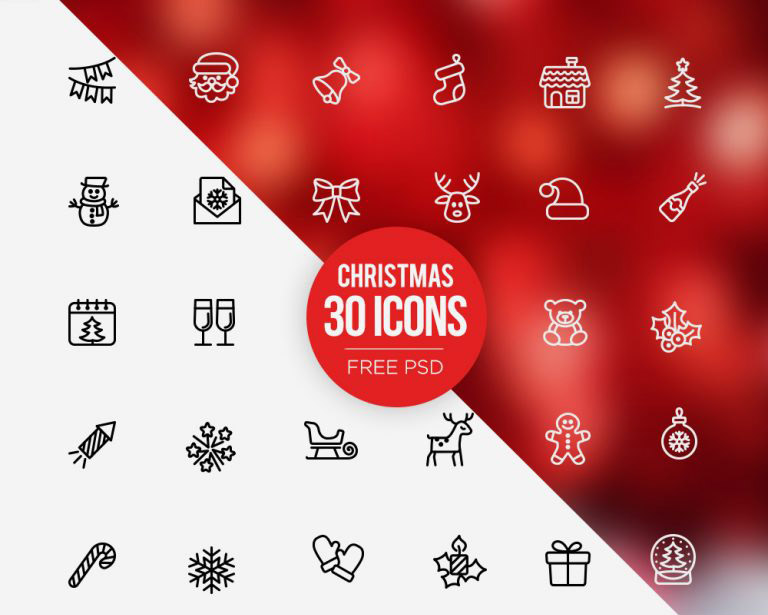30 Christmas icons set Free PSD
