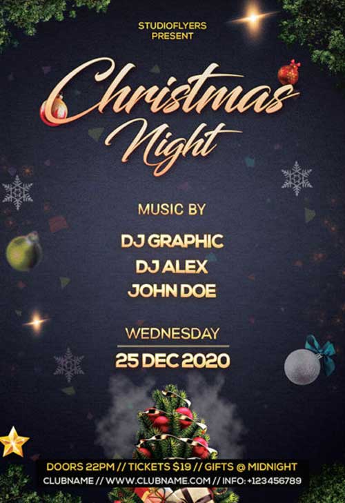 Christmas Night Party Free Flyer Template
