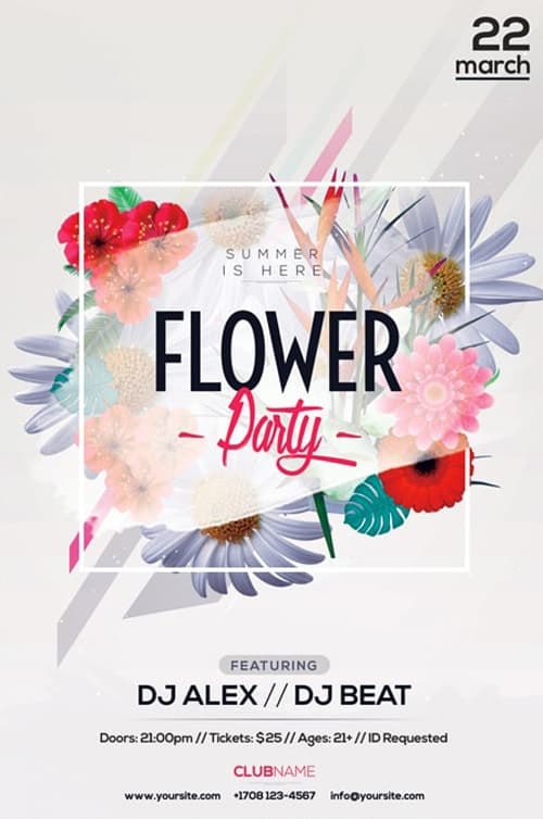 Flower Party Free Flyer Template
