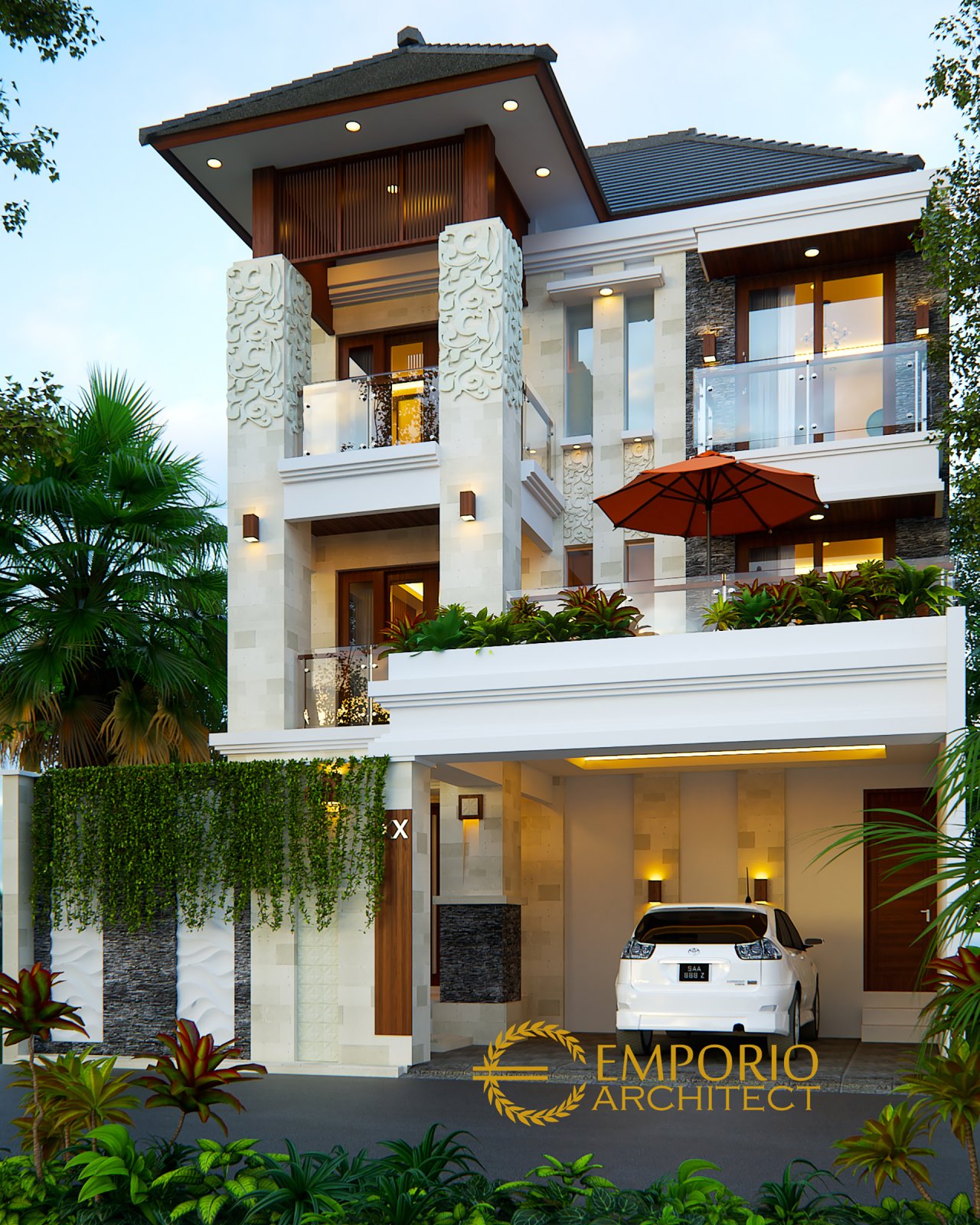 Desain Rumah Villa Bali 3 Lantai Bapak Jhone di Palembang