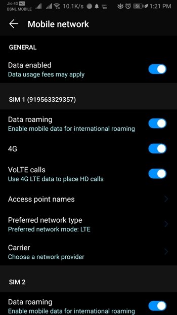VoLTE Option in Huawei