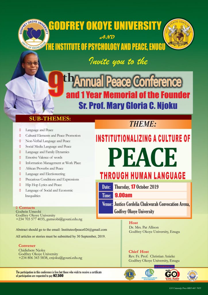 9th Annual Peace Conference and 1 Year Memorial of the Founder Sr. Prof.Gloria C. Njoku 1