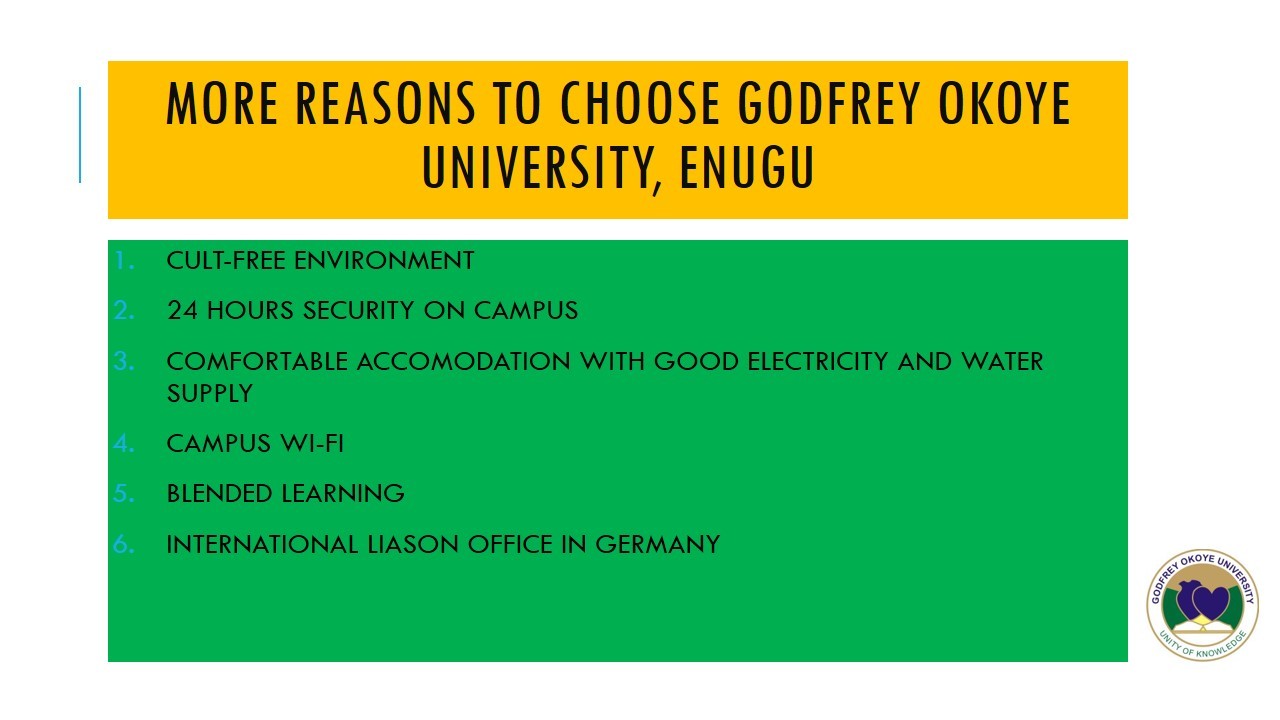 2022/2023 admissions - Why choose Godfrey Okoye University, Enugu?  40