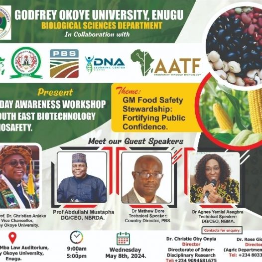 Join us at Godfrey Okoye University for a groundbreaking one-day awareness workshop on Southeast Biotechnology and Biosafety!