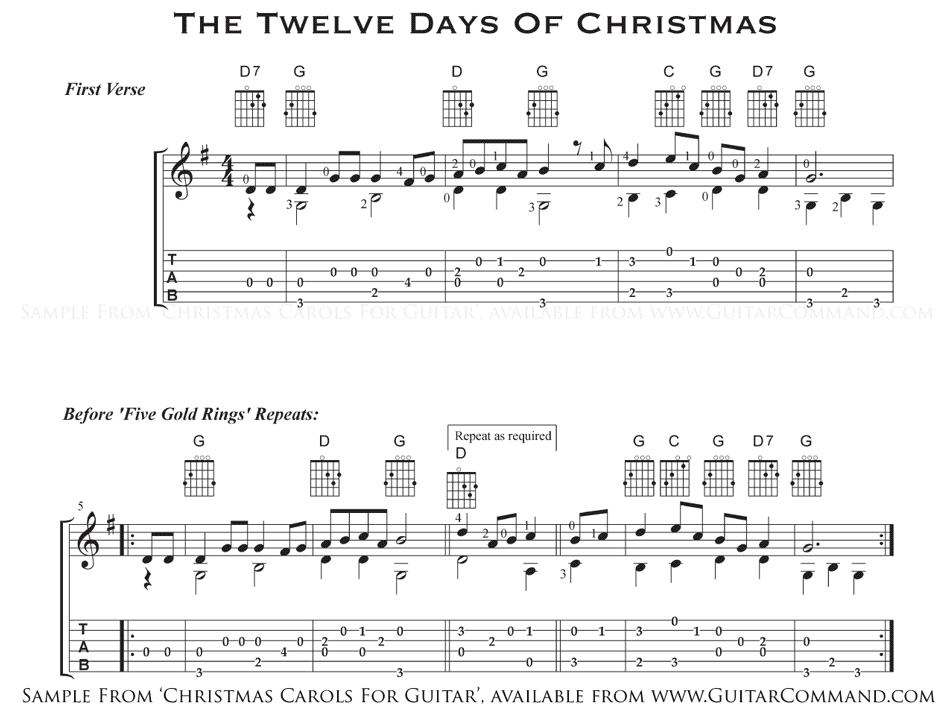 Christmas Carols For Guitar Music Chords Tab Pdf Book