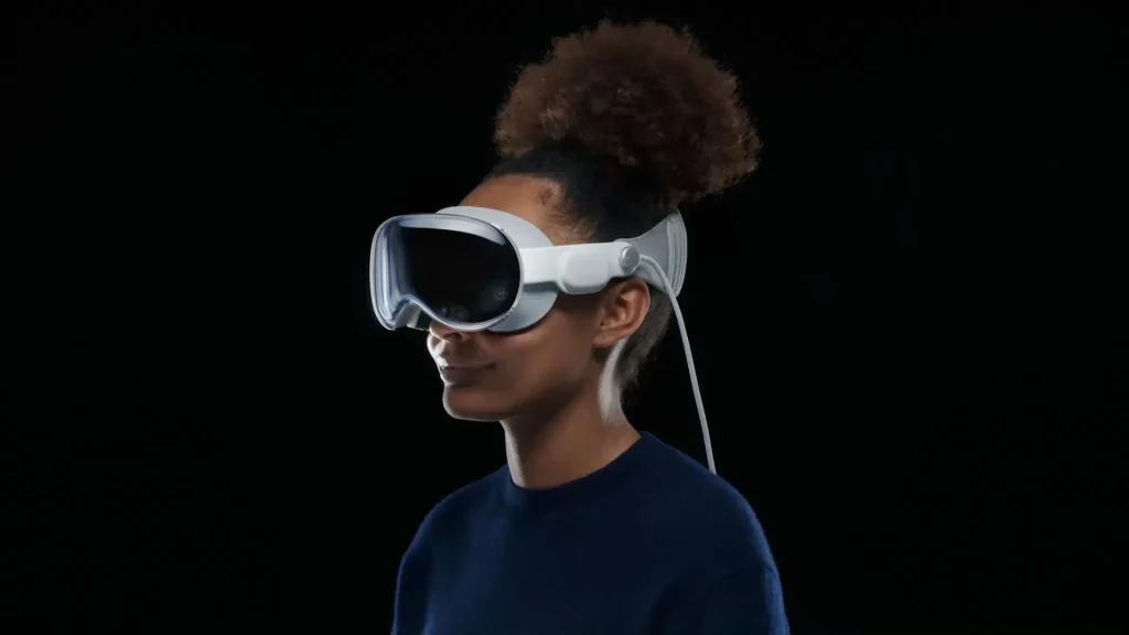 A girl wearing Apple vision pro; How To Restart Apple Vision Pro?