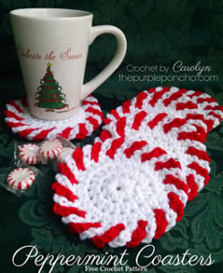 Crochet Peppermint Christmas Coasters