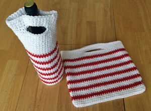 Crochet Peppermint Christmas Handbag Wine