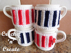 Free Crochet Patterns For American Flag Can Cozy, Mug Cozy, Bottle Cozy, Jar Cozy