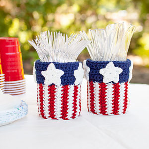 Free Crochet Patterns For American Flag Can Cozy, Mug Cozy, Bottle Cozy, Jar Cozy