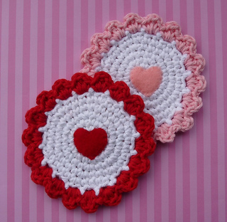 Free Crochet Patterns for Heart Coasters for Valentine's Day