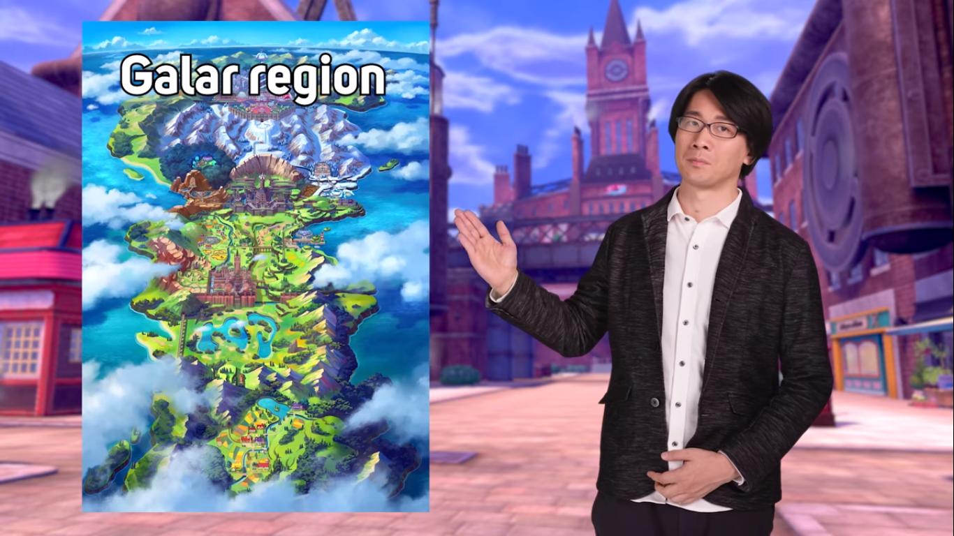 Shigeru Ohmori showing the Galar region map