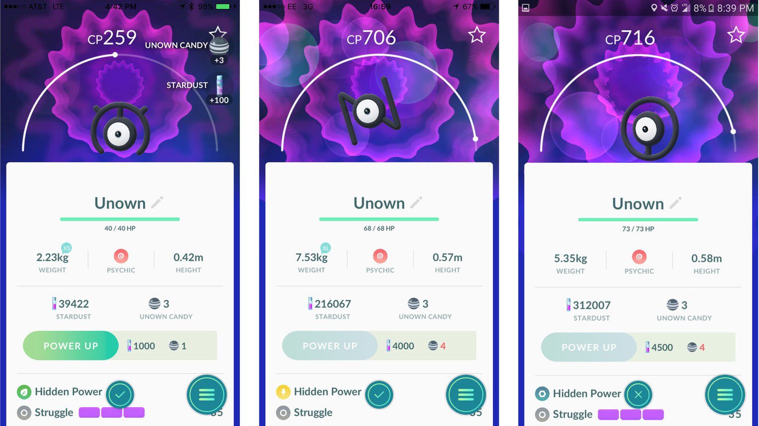 Pokemon Go Unown m n and o