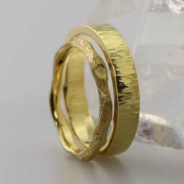 Recycled 18ct Gold Twig and Bark Wedding Rings