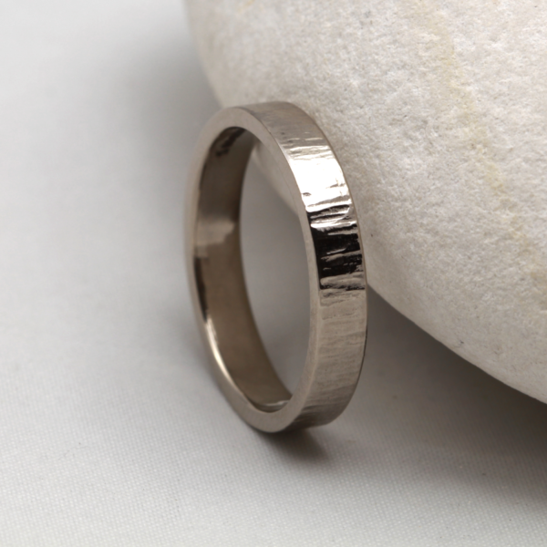 Eco 18ct White Gold Ring with Bark Effect Finish
